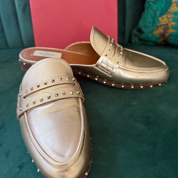 Stunning Valentino Garvani Rose Gold Champagne Studded Rocketed Mules Size 40 - Picture 2 of 8